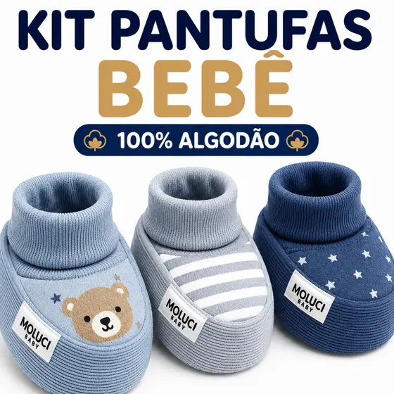 Sapatinho Bebê Menino RN | Kit 3 ou 5 Pares | Algodão Macio