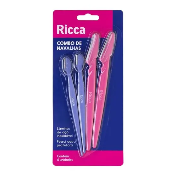 Navalha para Sobrancelhas Ricca - Kit com 4 Unidades (Lâminas Longa e Curta)