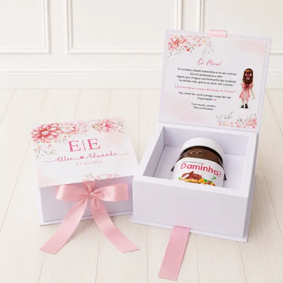 Kit 3 Caixas Personalizadas Para Nutella Com Fita De Cetim