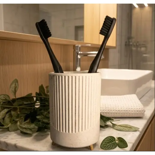 Porta Escovas Decorativo com Design Nervuras para Banheiro com Pezinho