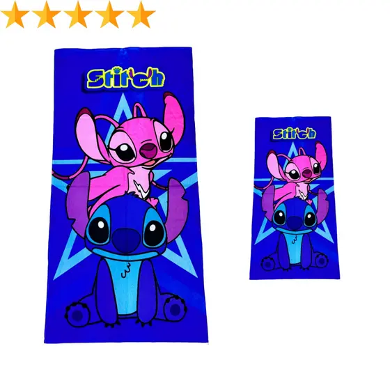Toalha De Banho E Rosto Boca Lancheira Infantil Lilo Stitch E Angel