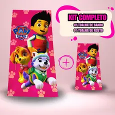 Kit Toalha De Banho E Rosto Infantil Patrulha Canina Rosa Menina