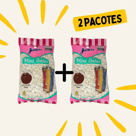2 Pacotes Mini Bala de Coco 400g Junco Vários Sabores Para Decoração Tubetes Latinhas