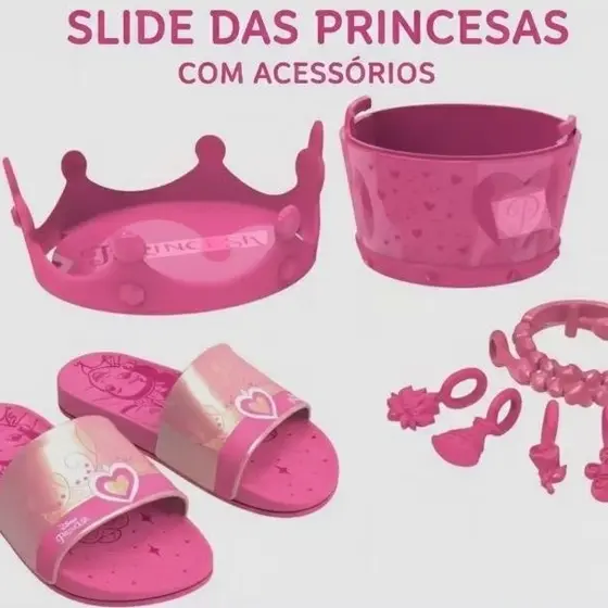 Chinelo Slide Infantil Menina Princesas Grendene Original Solado Macio Confortável