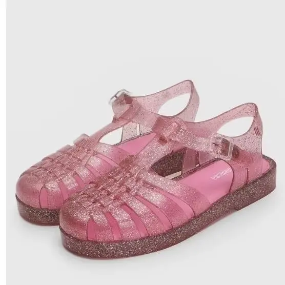 Sandália Papete Melissa Infantil Menina Possession Rosa glitter Brilho Tiras Fechada Macia Leve