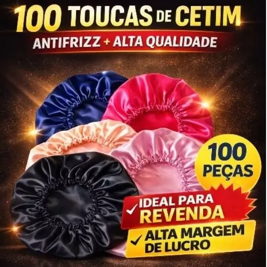 Kit Com 100 Toucas de Cetim Anti Frizz Cetim Alto Brilho Ideal Para dormir Escolha sua Cor