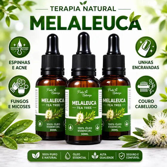 Óleo Essencial de Melaleuca Tea Tree 30ml Puro 100% Natural,Controle da Oleosidade, Pele e Cabelos