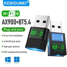 2 Em 1 Driver Placa De Rede Livre WiFi6 Bluetooth 5.4 AX900Mbps Banda Dupla 2.4G + 5GHz Adaptador Receptor Sem Fio Para