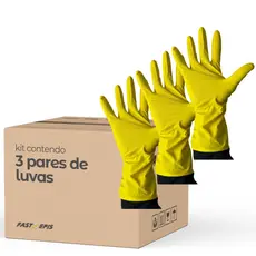 Kit 3 Pares - Luva Multiuso Serviços de Limpeza Gerais Amarela em Látex - Medix