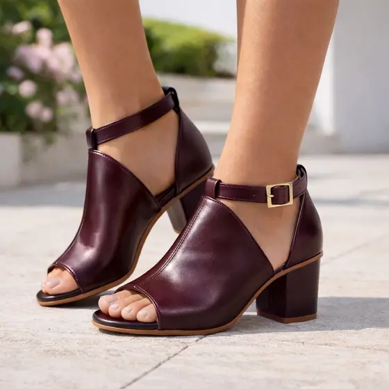 Sandália Feminina Salto Bloco Alto 7cm Peep Toe Fivela Ajustável Confortável Casual Elegante Moderna