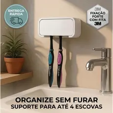 Porta Escovas de Dente Parede Fixação Sem Furo Suporte Para até 4 Escovas com Fita Dupla Face Forte