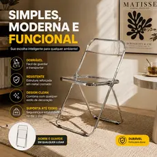 Cadeira Acrílica Transparente Dobrável Design Moderno Decorativa para Sala Cozinha Escritório