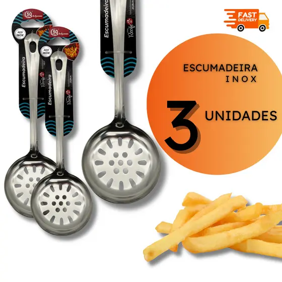 Kit de Escumadeira Inox Arroz Fritura Escumadeiras Buffet Restaurantes