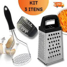 Kit Utensílios de Cozinha em Inox – Ralador  + Amassador de Batatas/Legumes + Amassador Alho - 2 ou 3 ITENS