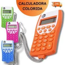Calculadora Colorida de 8 dígitos com Cordão Escritório Escolar Bateria - 5 ou 10 unidades