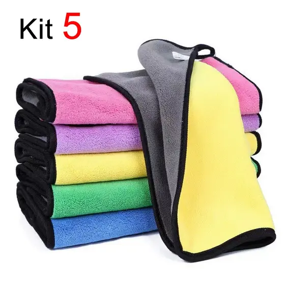 kit com 5 Toalhas de Pano de Microfibra para Lavagem e Polimento de Carros, Uso Geral, 30x40cm
