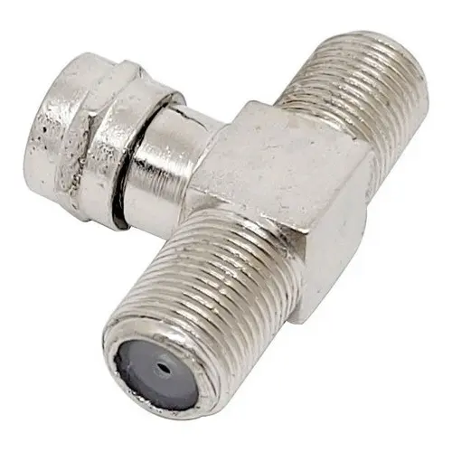 Conector F / Coaxial Tipo T 1 Macho Rosca X 2 Fêmeas Rosca