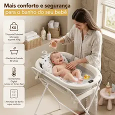 Banheira Dobrável Com Suporte Almofada E Termômetro Banheira Com Suporte Infantil Cinza
