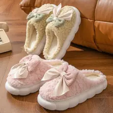 Pantufa Nuvem Feminina com Laço Acetinado Chinelos De Inverno Algodão Pe Quente