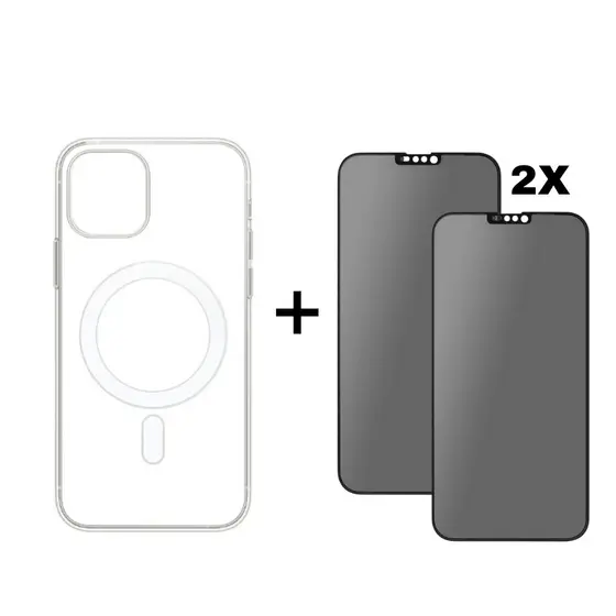 Kit 3em1 Capa MagSafe + 2x Película Vidro 3D Privacidade Para iPhone 11 12 13 14 15 16 Pro Max | iLux