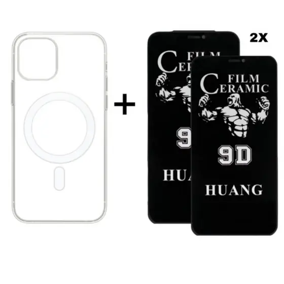 Kit 3em1 Capa MagSafe + 2x Película Cerâmica Privacidade Para iPhone 11 12 13 14 15 16 Pro Max | iLux