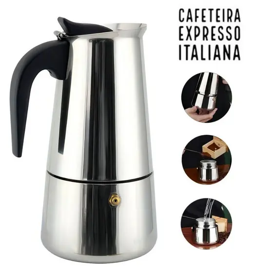 Cafeteira Italiana Expresso Moka Inox 9 Xícaras Aroma Intenso Café Tradicional Saboroso em Minutos