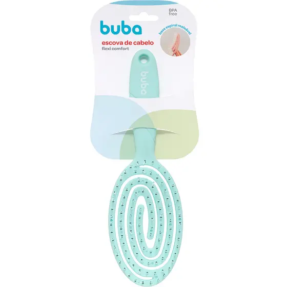 Escova de Cabelo Infantil Buba Verde Base Flexível Macia Desembaraça Cabelo