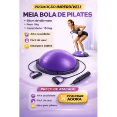 MEIA BOLA PILATES YOGA COM BOMBA E ALÇAS BOSU - ROXO