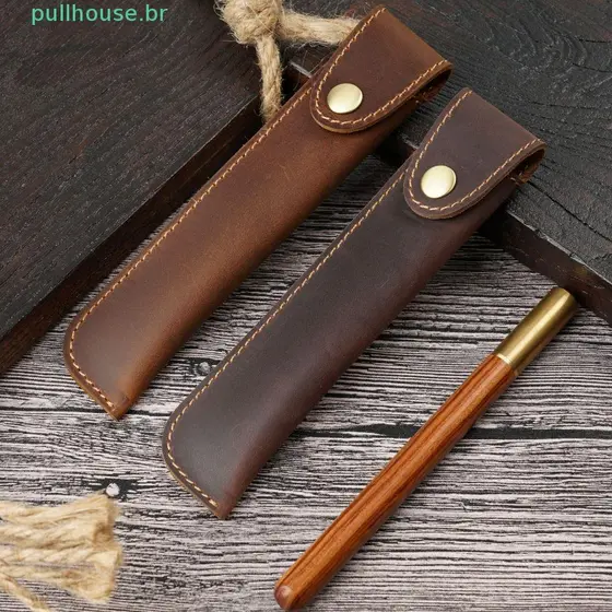 Estojo Para Caneta-Tinteiro PULLHOUSE , Capa De Couro Genuíno , Bolsa , Manga Artesanal De Alta Qualidade