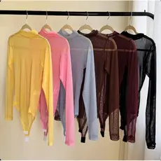 Body de Tule Transparente Manga Longa Balada Blusa Roupa Feminina