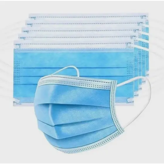 Máscara Descartável Tripla de Proteção Facial - Pacote com 50 Unidades na Cor Azul