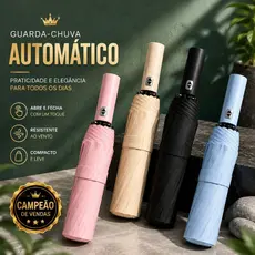 Guarda Chuva Reforçado Abre Automático Tecido Drop Dry Anti-Vento Sombrinha Sol