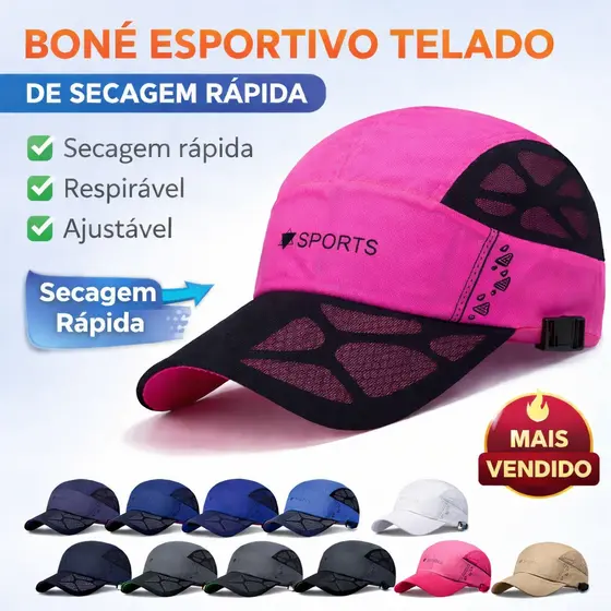 Boné Esportivo Respirável Secagem Rápida Corrida Academia Tela Proteção Solar Ajustável Unissex