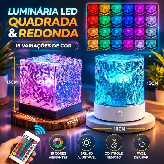 Luminária RGB Aurora Gamer Mesa 16 Cores Luz Fria e Colorida Controle Efeito Onda Mar Quarto