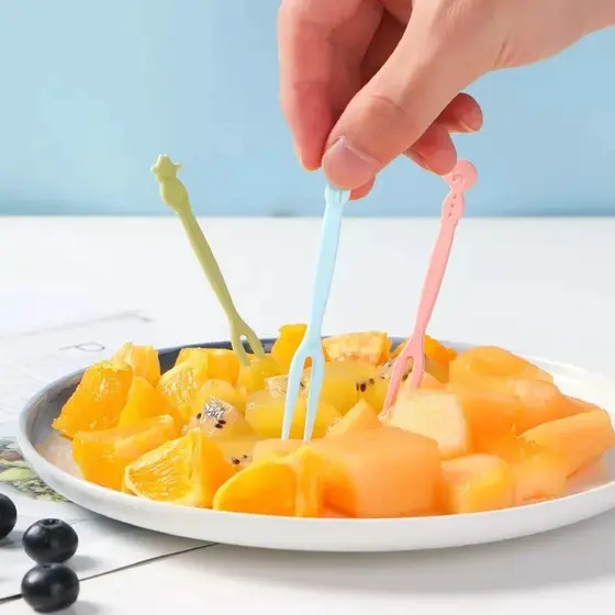 Kit 40 Unidades Garfo Garfinho Palito De Plástico Reutilizável Para Frutas Petiscos Com Dispenser