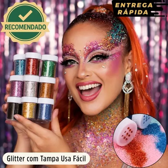 Glitter Colorido Fino 12g Maquiagem Carnaval Unhas Decoradas Bubble Pintura Artística Brilho Intenso