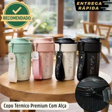 Copo Térmico Inox Parede Dupla 450ml Café Chás Cerveja Quente Frio Anti Vazamento Alça de Transporte