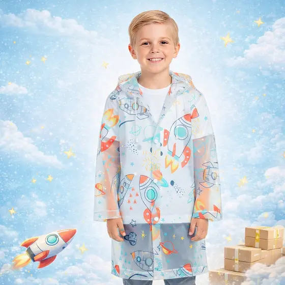 Capa de Chuva Infantil Adulto Com Capuz Botão Material Impermeável Colorida e Galaxy Transparente