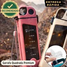 Garrafa Água Premium Retangular 350ml Com Canudo Resistente Compacta Alça Academia Escola