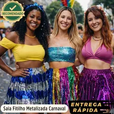 Saia Metalizada Carnaval Fita Franja Metálica Carnaval Bloquinho Fantasia Feminina