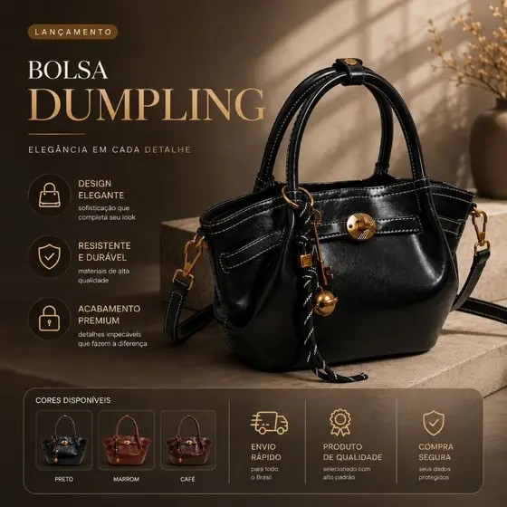 Bolsa Dumpling Feminina Luxo Transversal Tiracolo Elegante Premium Preta Marrom Café Moderna
