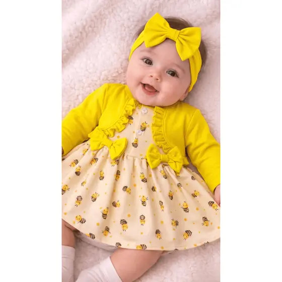 Vestido Abelhinha Com Bolero E Faixa De Cabelo