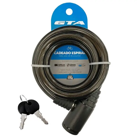 Cadeado Aço Gta Com Suporte 12x1000mm Bike Moto 2 Chaves Mtb