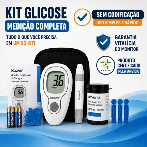 Kit Aparelho Medidor De Glicose Diabetes Glicemia Digital G-425 Completo - Bioland