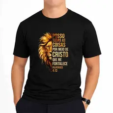 Camiseta Cristã Leão Posso Todas As Coisas Versículo Algodão