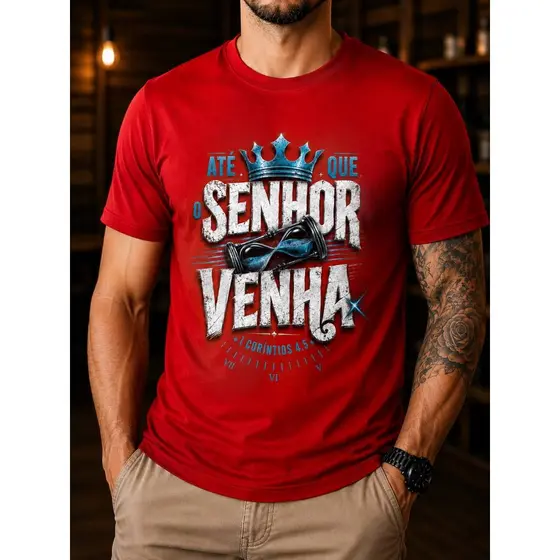 Camiseta Cristã Masculina Até Que o Senhor Venha 1 Coríntios 4:5 100% Algodão Unissex Gospel