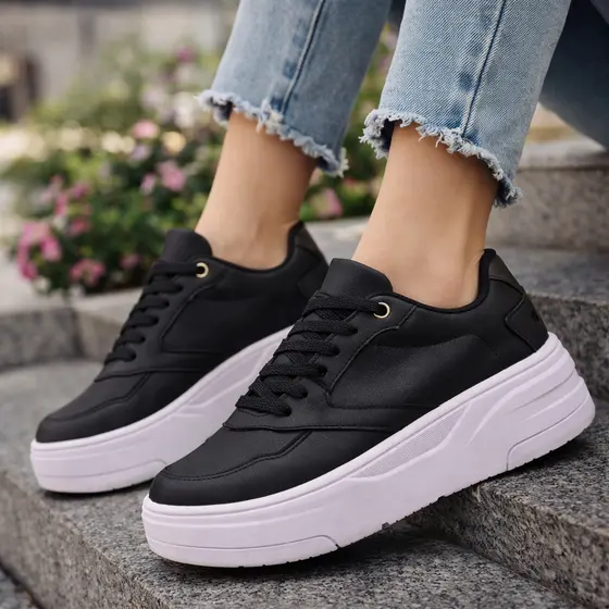 Tenis Branco Feminino Plataforma Confortavel Casual Moda Mulher Tendencia Calce Facil Leve Macio