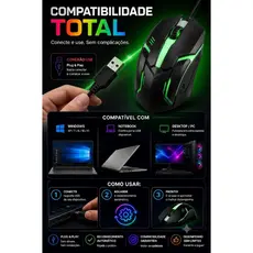 Mouse Gamer RGB Exbom MS-62 USB 1200 DPI LED 7 Cores Ergonômico PC Notebook