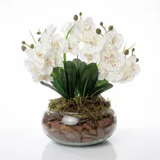 ARRANJO DECORATIVO BUQUE DE ORQUIDEAS ARTIFICIAL VASO INCOLOR
