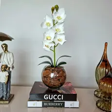 Arranjo Planta Artificial Flores Orquidea Vaso Decoração